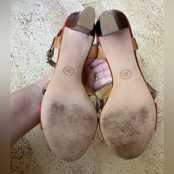 JOHNSTON & MURPHY Strappy Heeled Buckle Sandals Burnt Orange & Tan Size 10 - Picture 6 of 7